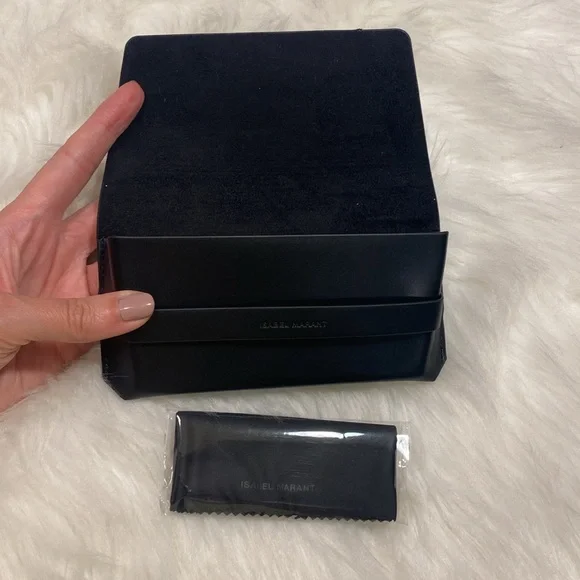 NEW Isabel Marant Black Leather Sunglasses Glasses Case with logo cleaning cloth - Picture 3 of 3